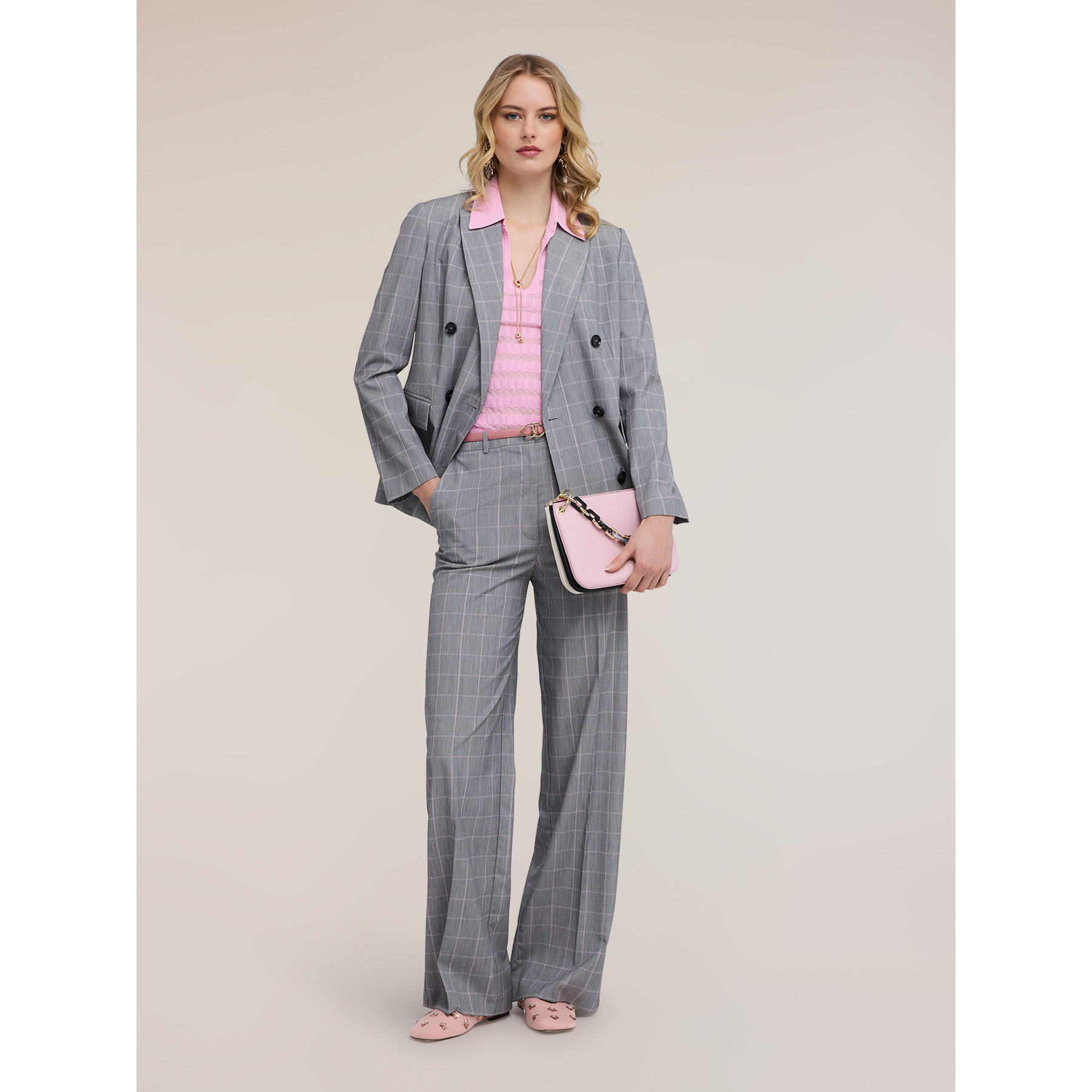 Motivi - Pantaloni palazzo fantasia principe di Galles - Grigio