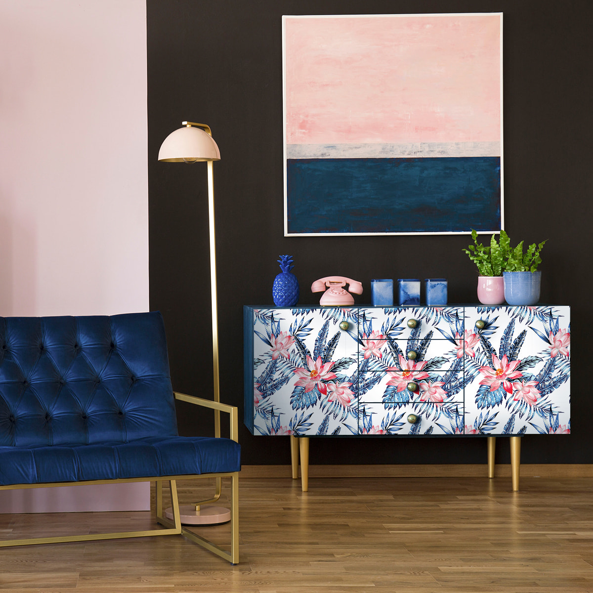 Sticker meuble tropical fleurs de lotus 60 x 90 cm