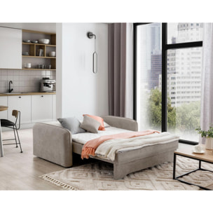 Michelle - canapé droit 3 places convertible avec coffre en velours - Beige