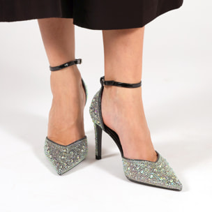 Sandali in simil pelle ricoperti di strass con tacco a spillo