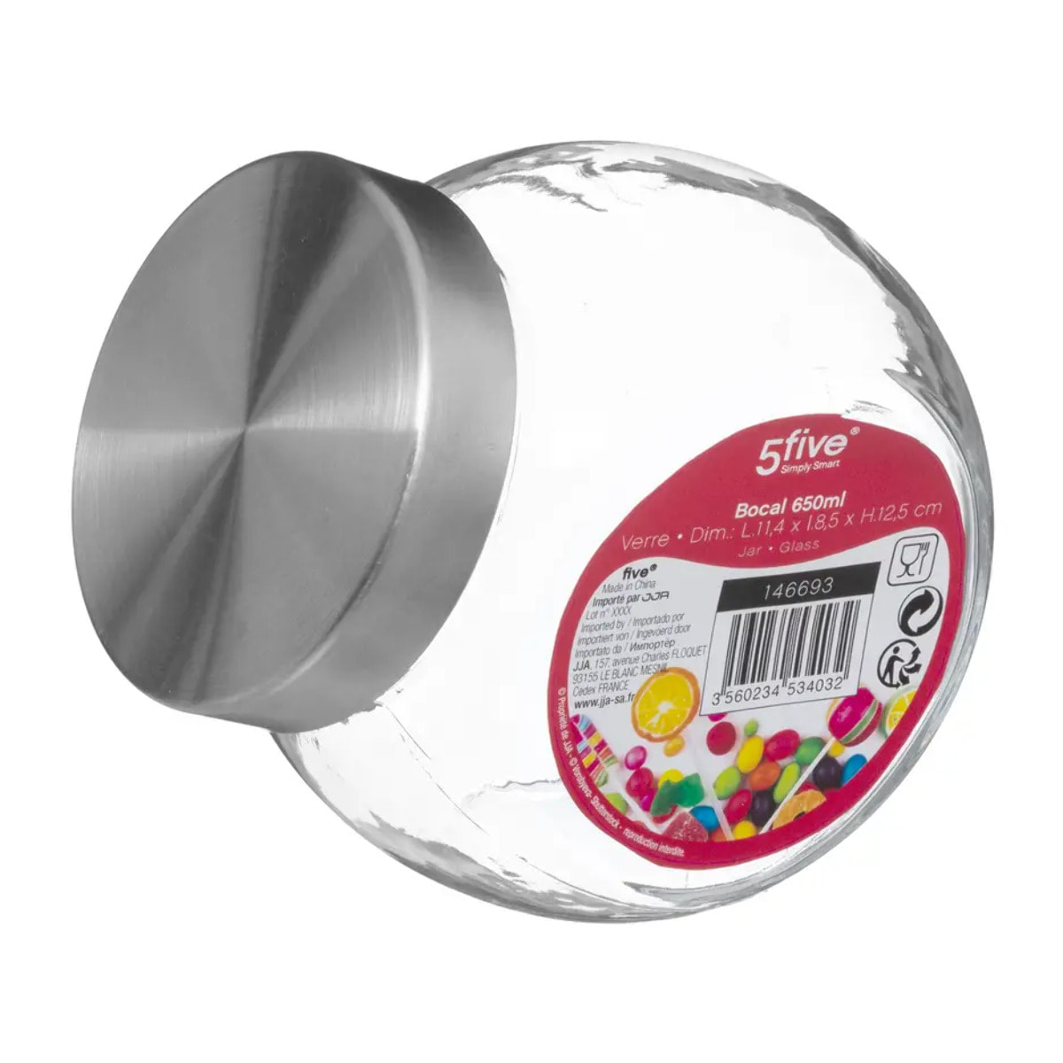 Bocal verre à bonbons couvercle inox 650ml