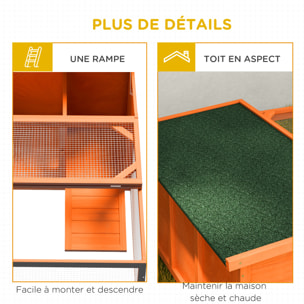 Clapier extérieur double espace niche couverte et enclos bois