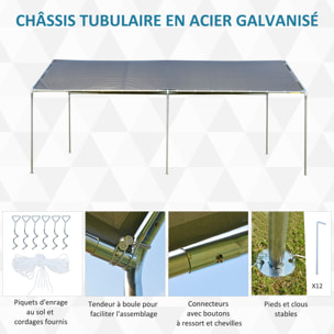 Carport auvent pour voiture 5,95L x 2,90l x 2,60H m acier galvanisé robuste PE haute densité gris