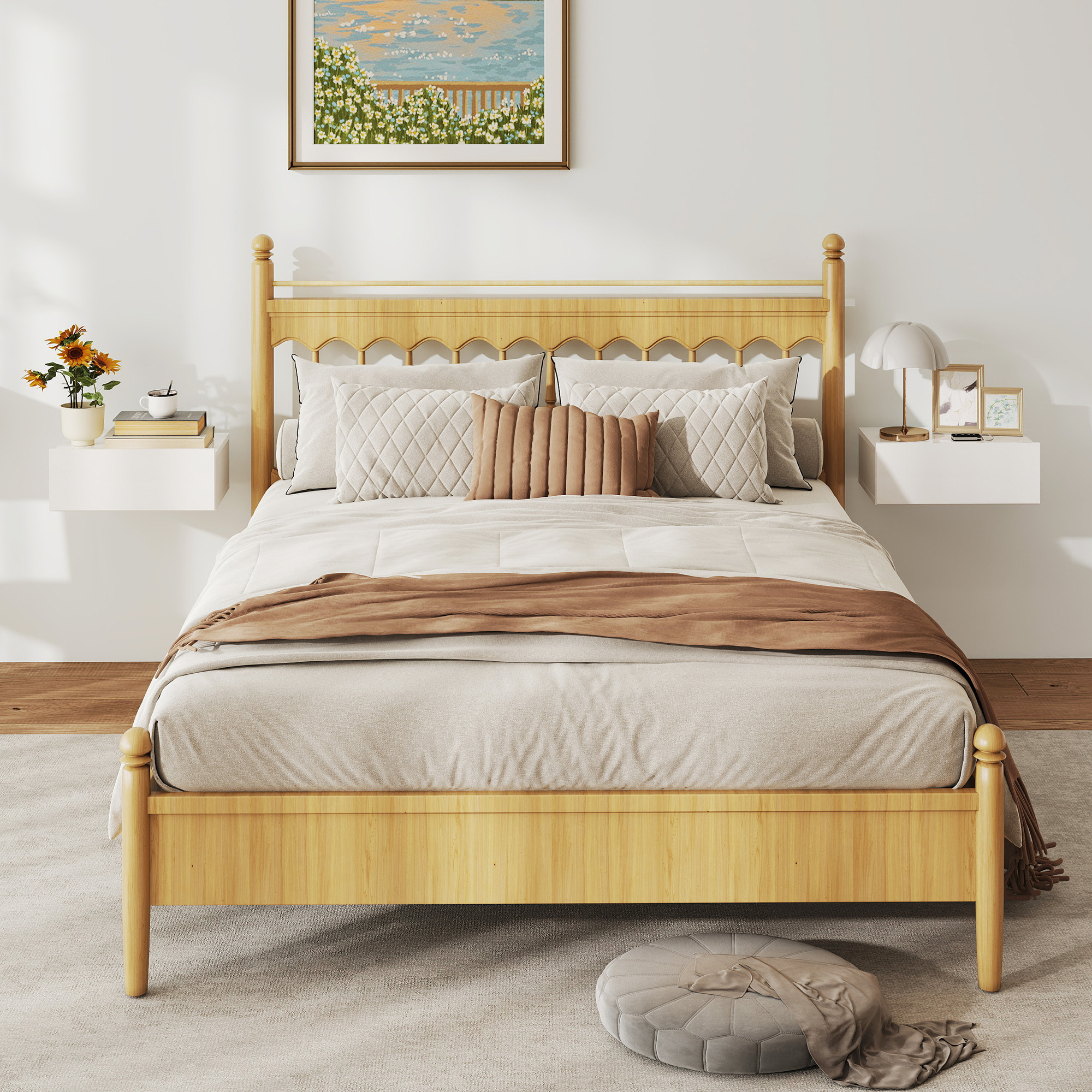 Juego de 2 Mesitas de Noche Flotantes con Cajón, Mesillas de Noche Dormitorio, Montado en la Pared, Estilo Moderno, para Sala de Estar, 40x30x15 cm, Blanco Brillo