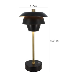 Lampe à poser rechargeable en métal noir et doré  MOXY