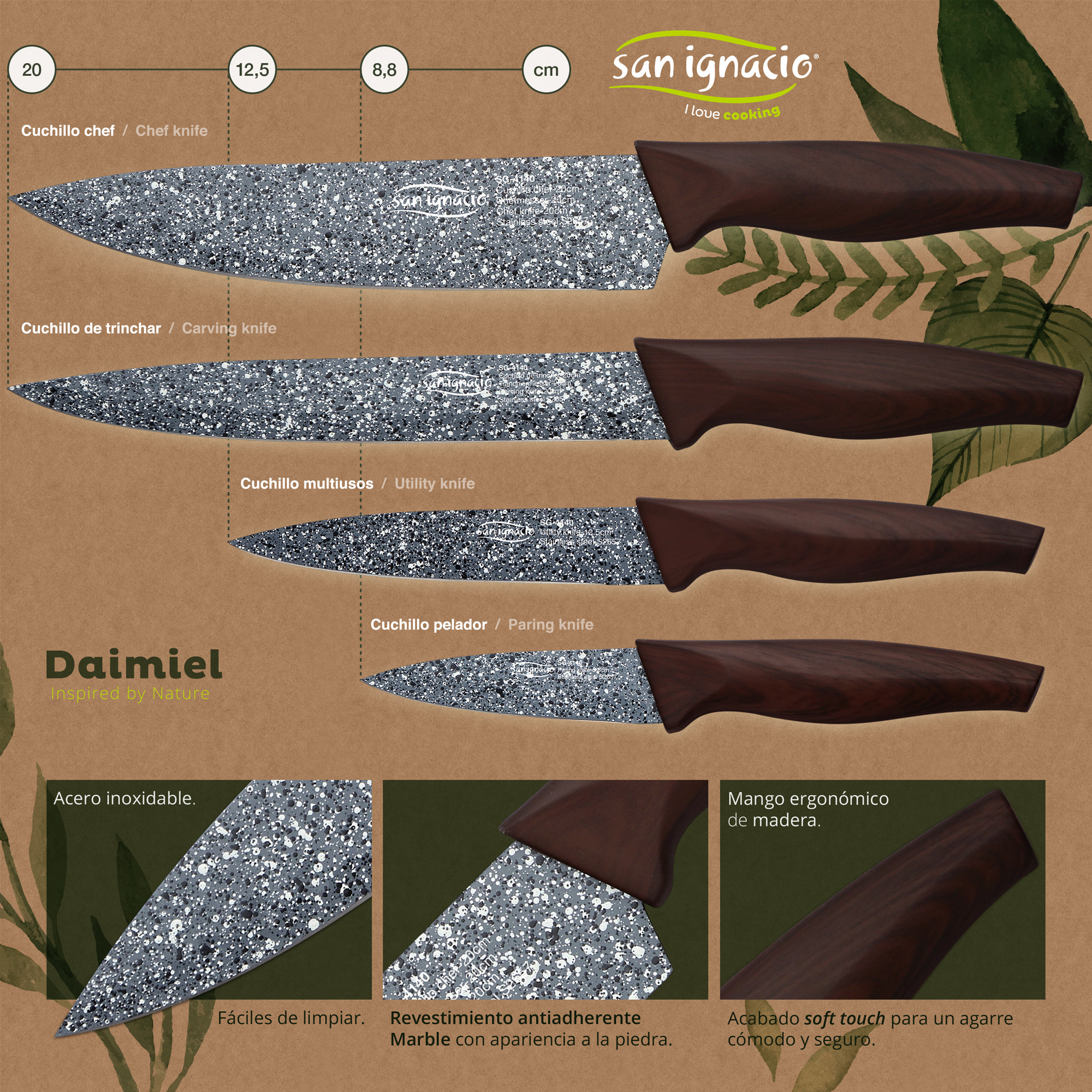Set 4pc cuchillos acero inoxidable, colección Daimiel