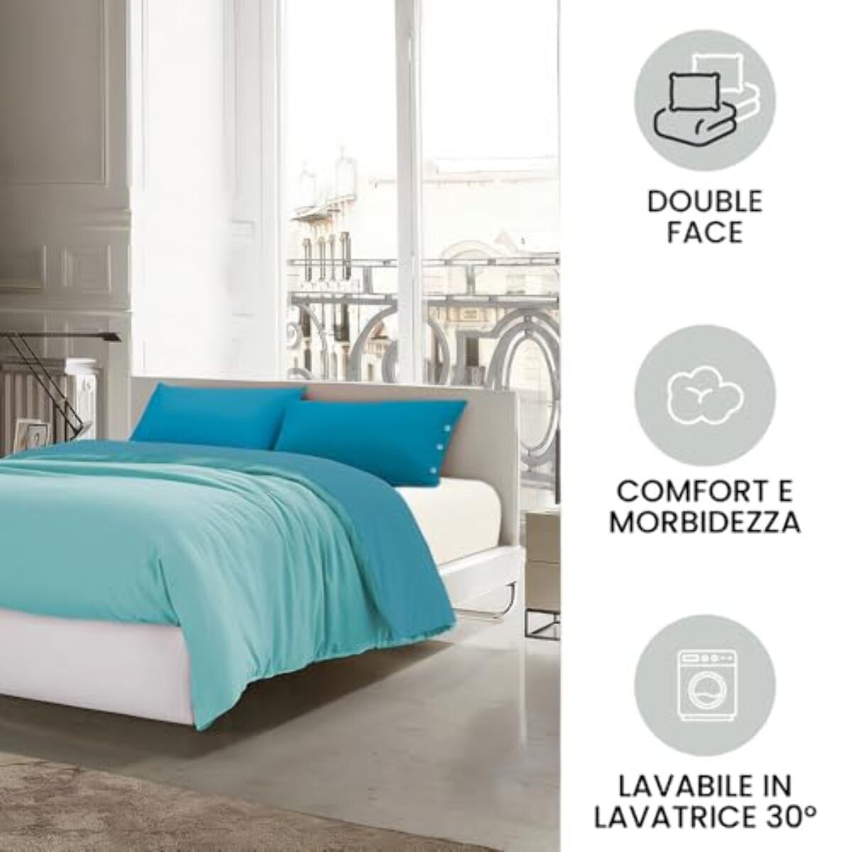 Intrecci Parure Copripiumino Bicolore 100% Cotone 255x240 , Matrimoniale