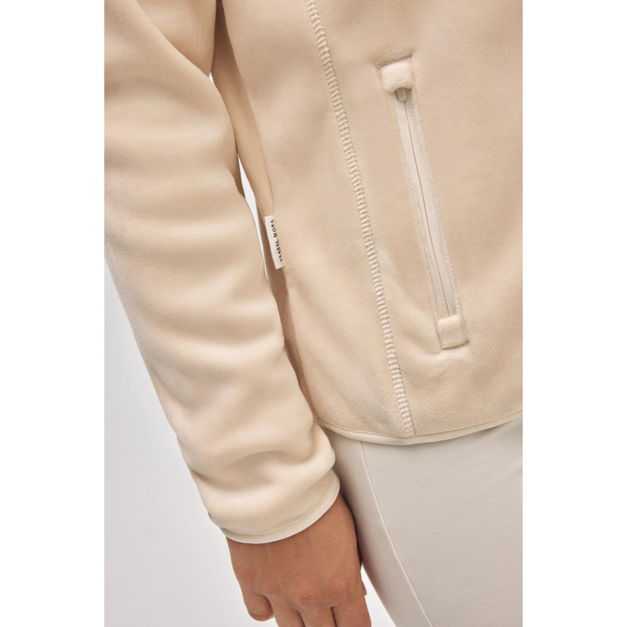 Giacca termica in pile avorio in stile sportivo