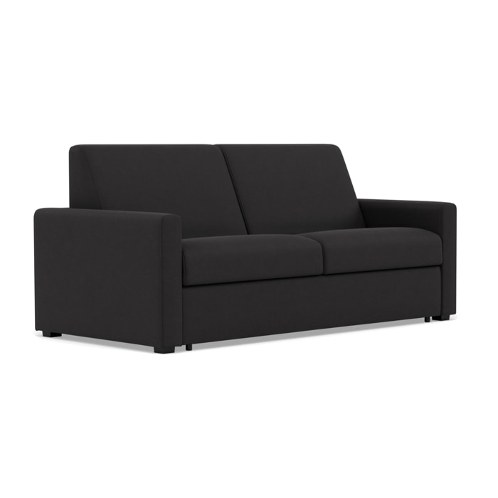 Julia - canapé 3 places convertible couchage quotidien matelas 18 cm en tissu - Noir