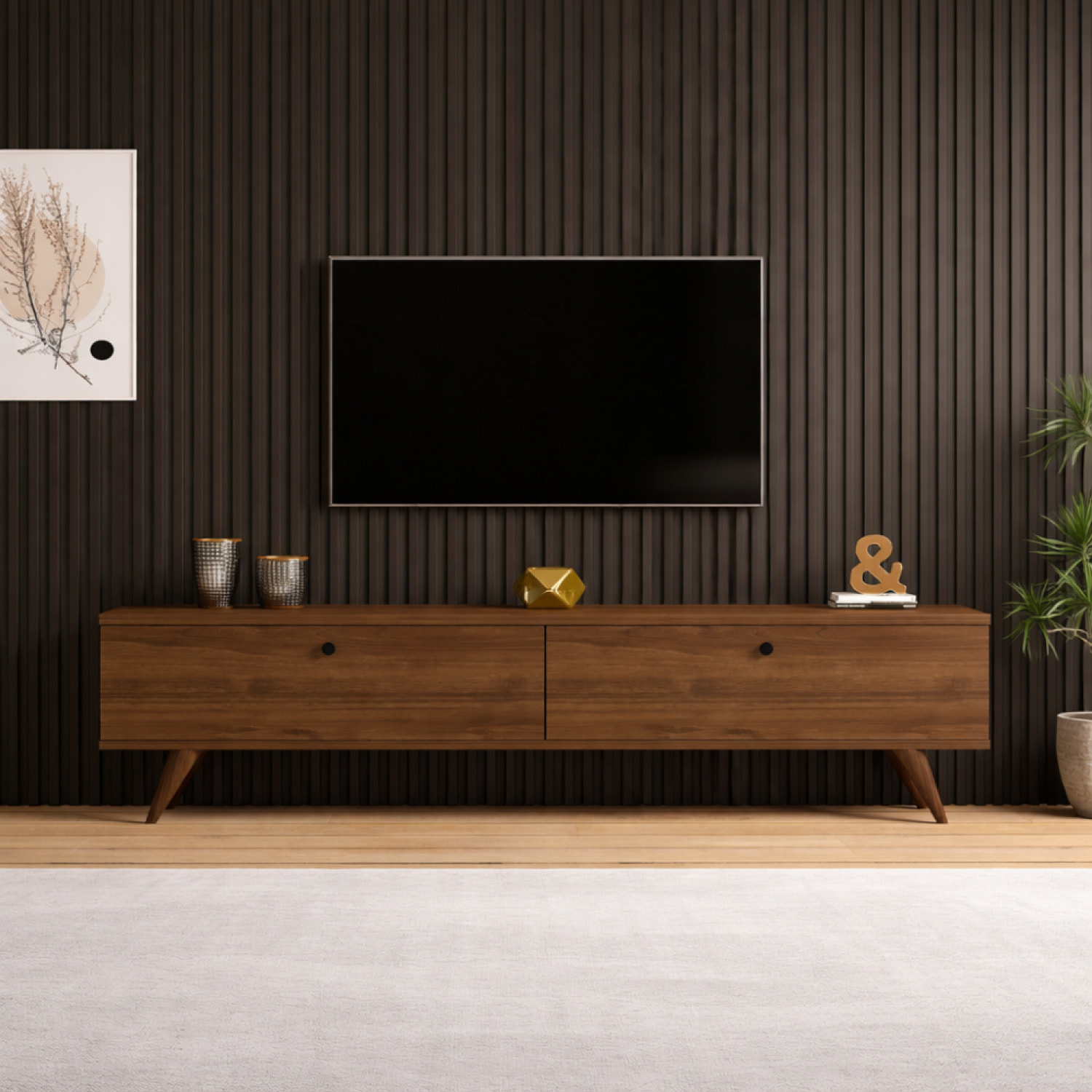 Meuble TV 160cm avec deux placards noyer HOLY