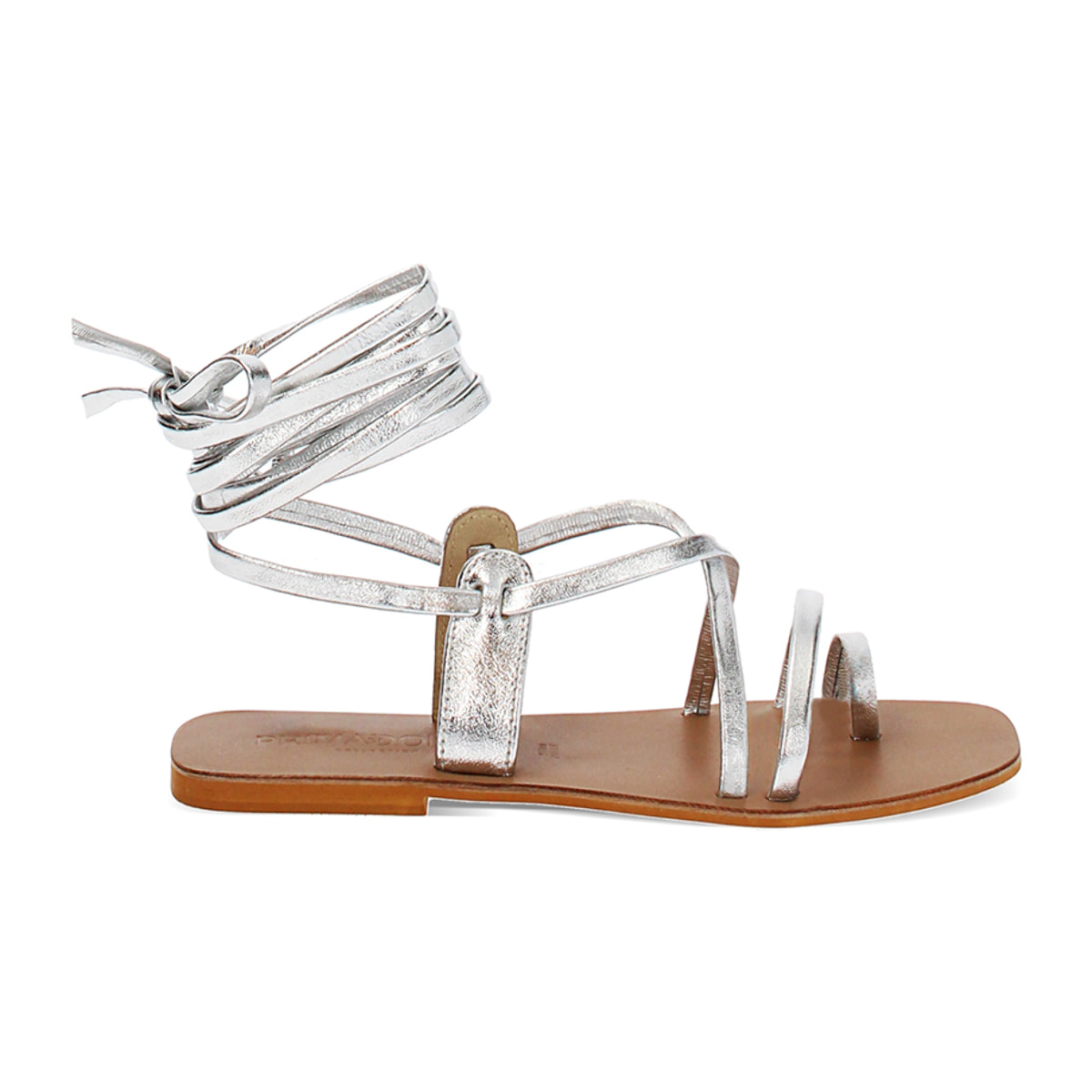 Sandali con lacci in pelle argento