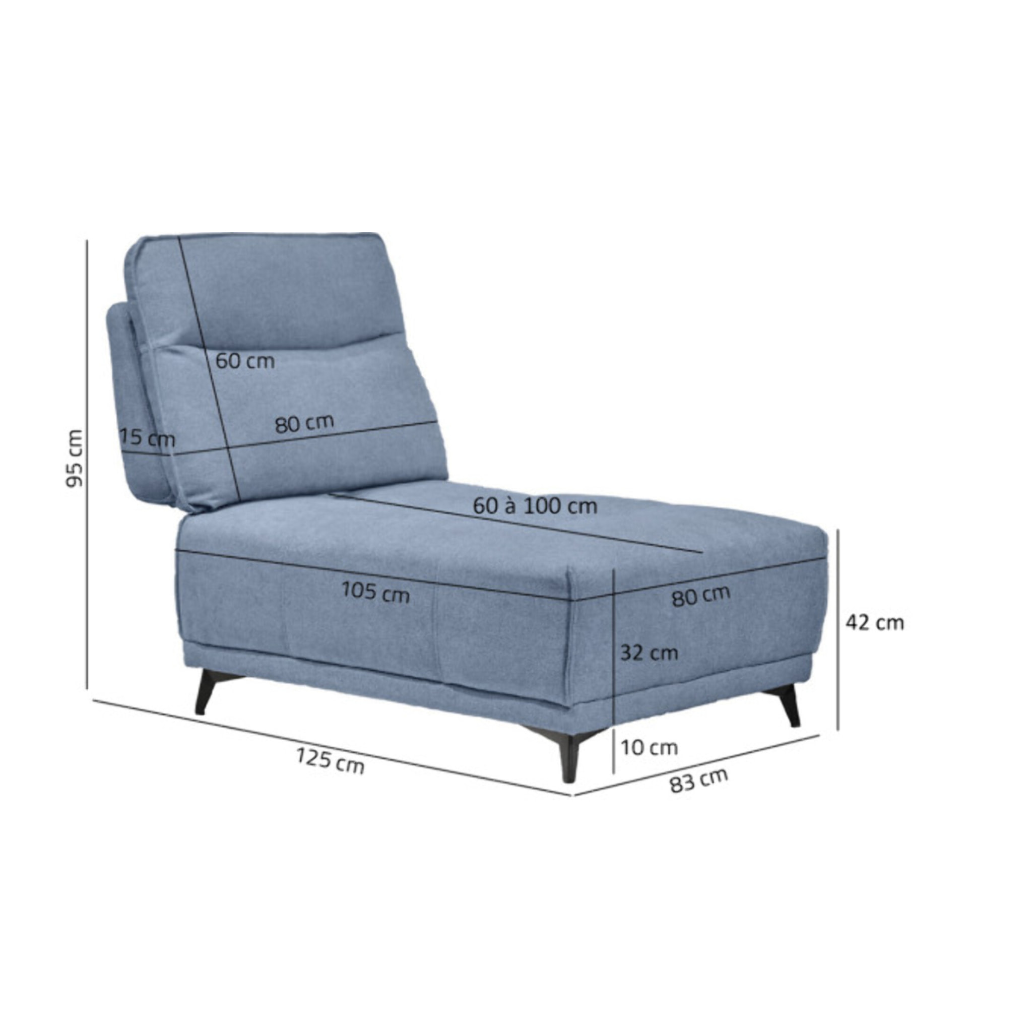 Chauffeuse 1 place de canapé modulable en tissu - 3 coloris - BORA