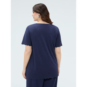 Fiorella Rubino - T-shirt in jersey con dettagli ricamati - Blu