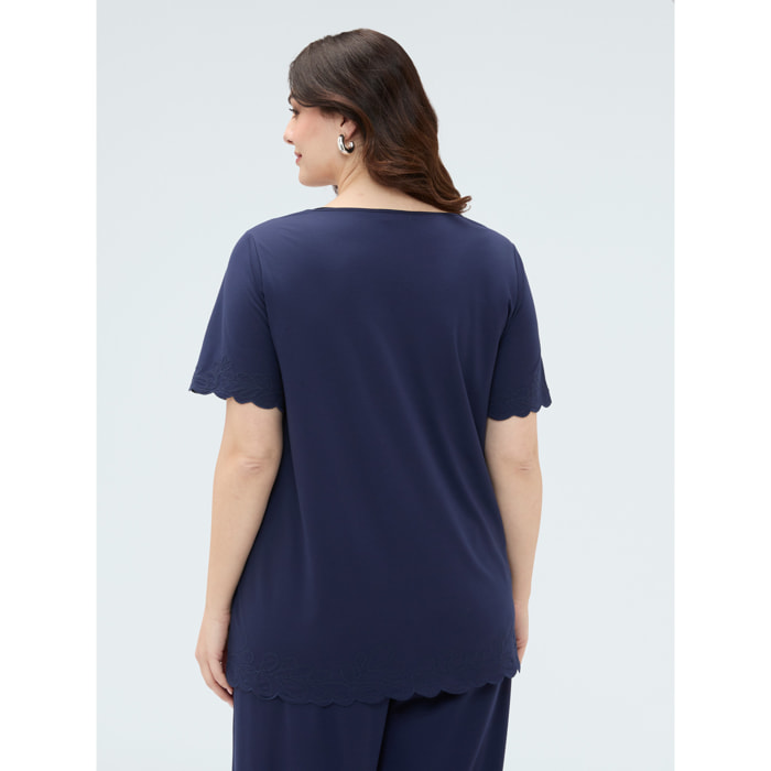 Fiorella Rubino - T-shirt in jersey con dettagli ricamati - Blu