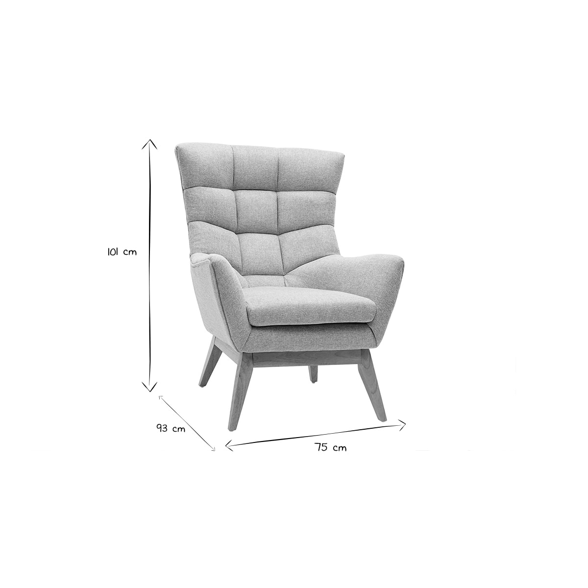 Fauteuil scandinave en tissu effet velours texturé gris clair et bois clair BRODY