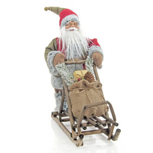 Babbo Natale "Coutry" In Piedi Su Slitta - Realistico in PVC - (Altezza 35cm - Larghezza 18cm - Profondità 30cm)