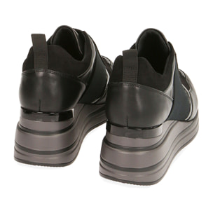 Slip-ons microfibra negro cuña 6 cm