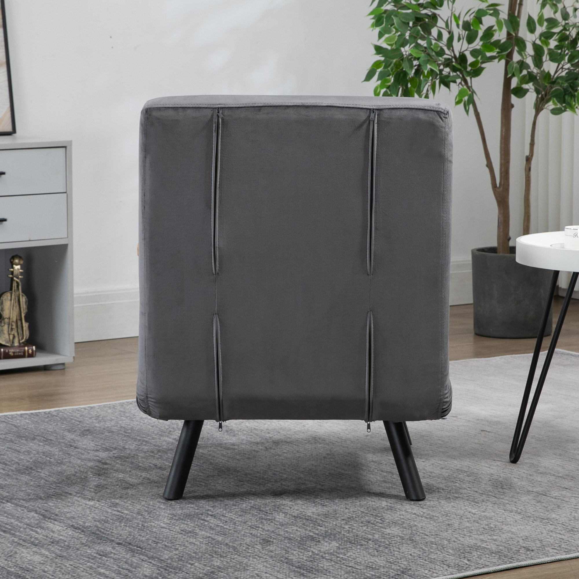 Fauteuil convertible 3 en 1 chauffeuse lit dossier réglable coussin accoudoirs bois velours anthracite