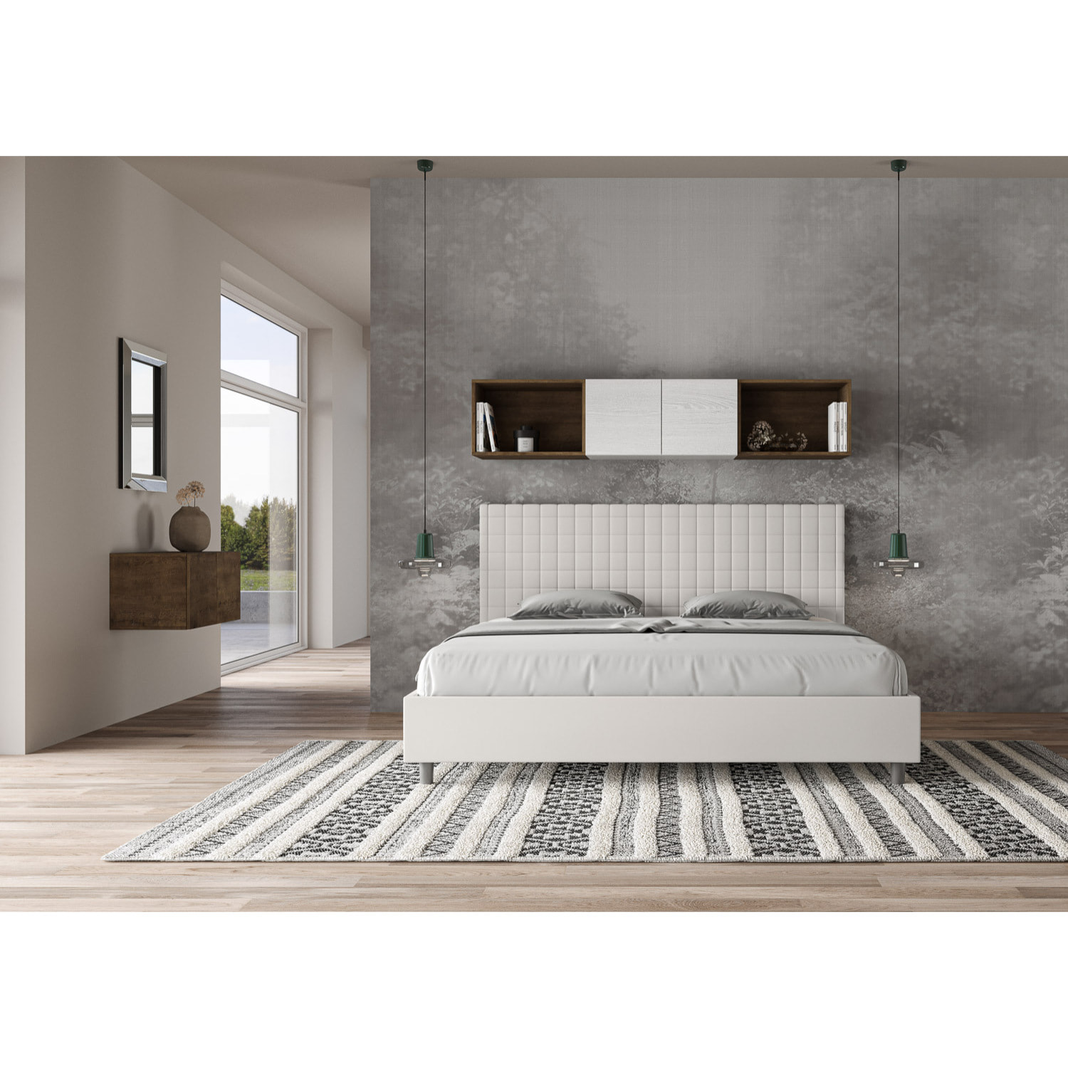 Letto matrimoniale king size senza rete imbottito 180x190 similpelle bianco Sunny