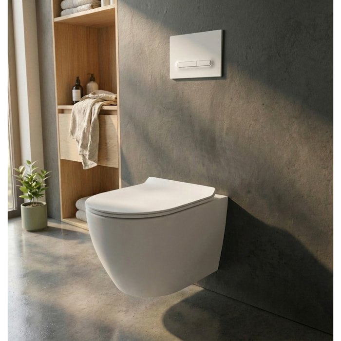 PixL Cuvette suspendue en céramique sans bride Tornado Quiet, fixations invisibles+abattant Softclose,blanc mat (CEPX010RTORPWM)