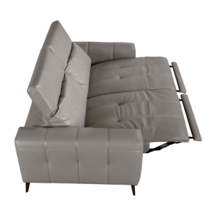 Sofá relax Angel Cerdá de 3 plazas tapizado en piel de origen vacuno en gris con reposacabezas patas de acero inoxidable en epoxi negro 2 sistemas de relax eléctrico 216x110x98cm