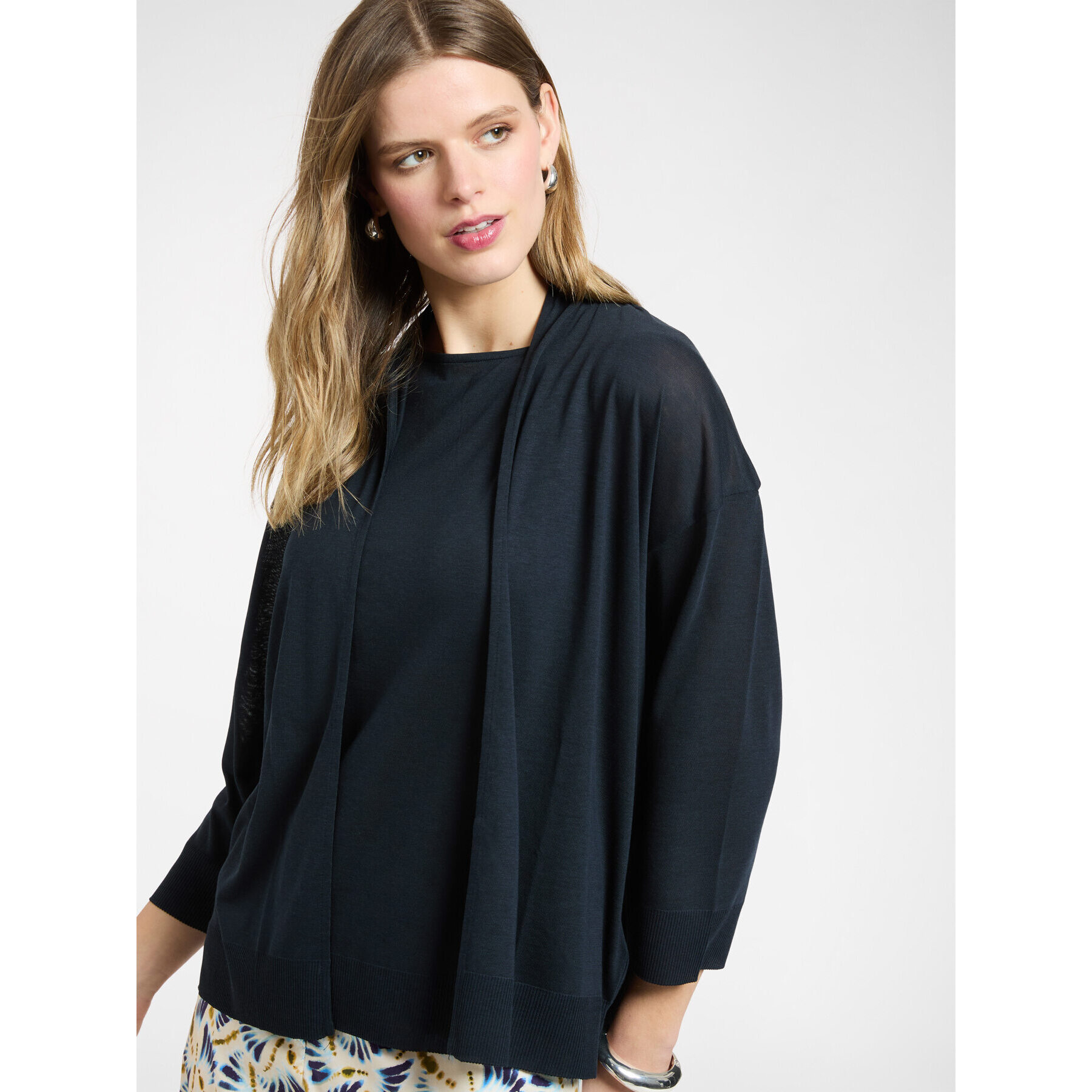 Elena Mirò - Camiseta de corte relajado abierta por delante - Azul