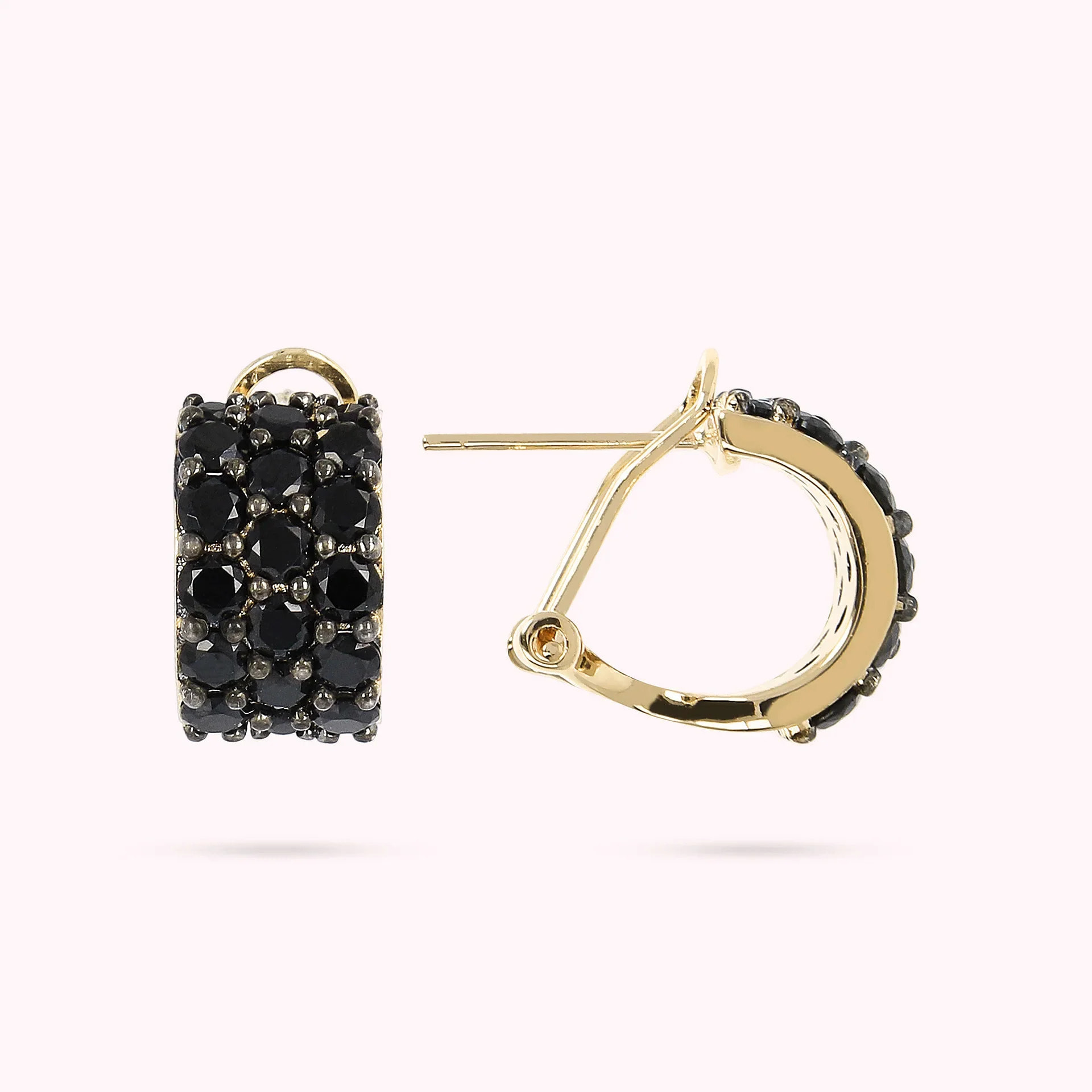 Orecchini a Cerchio Golden con Pavé di Spinelli Neri