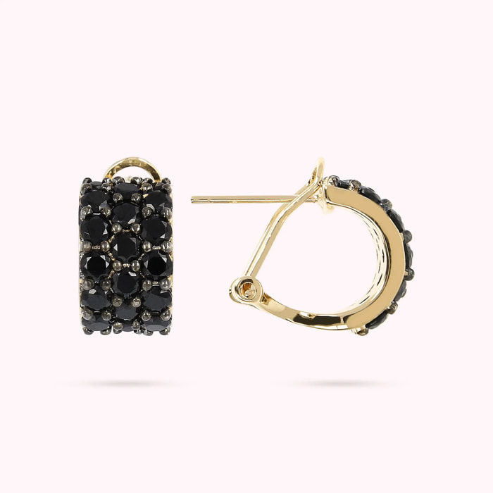 Orecchini a Cerchio Golden con Pavé di Spinelli Neri