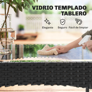 Conjunto Jardín Exterior de Ratán con Cojines Conjunto Terraza Resistente a la Intemperie Muebles Jardín Exterior con 2 Sillones Sofá de 2 Plazas Mesa con Cristal Negro y Crema