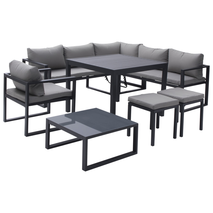 Salon de jardin modulable IBIZA en tissu gris 7 places - aluminium anthracite