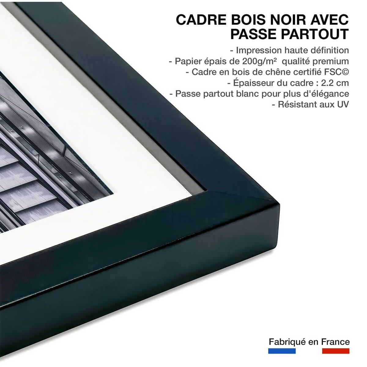 Affiche noir et blanc clic clac escalators Affiche + cadre en bois - Noir
