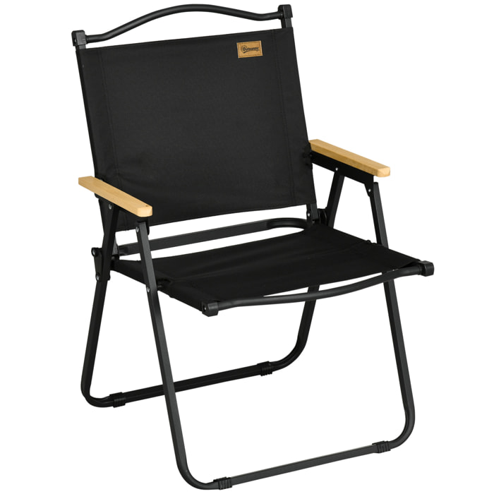 Chaise de plage camping pliante - poignée - structure acier oxford noir