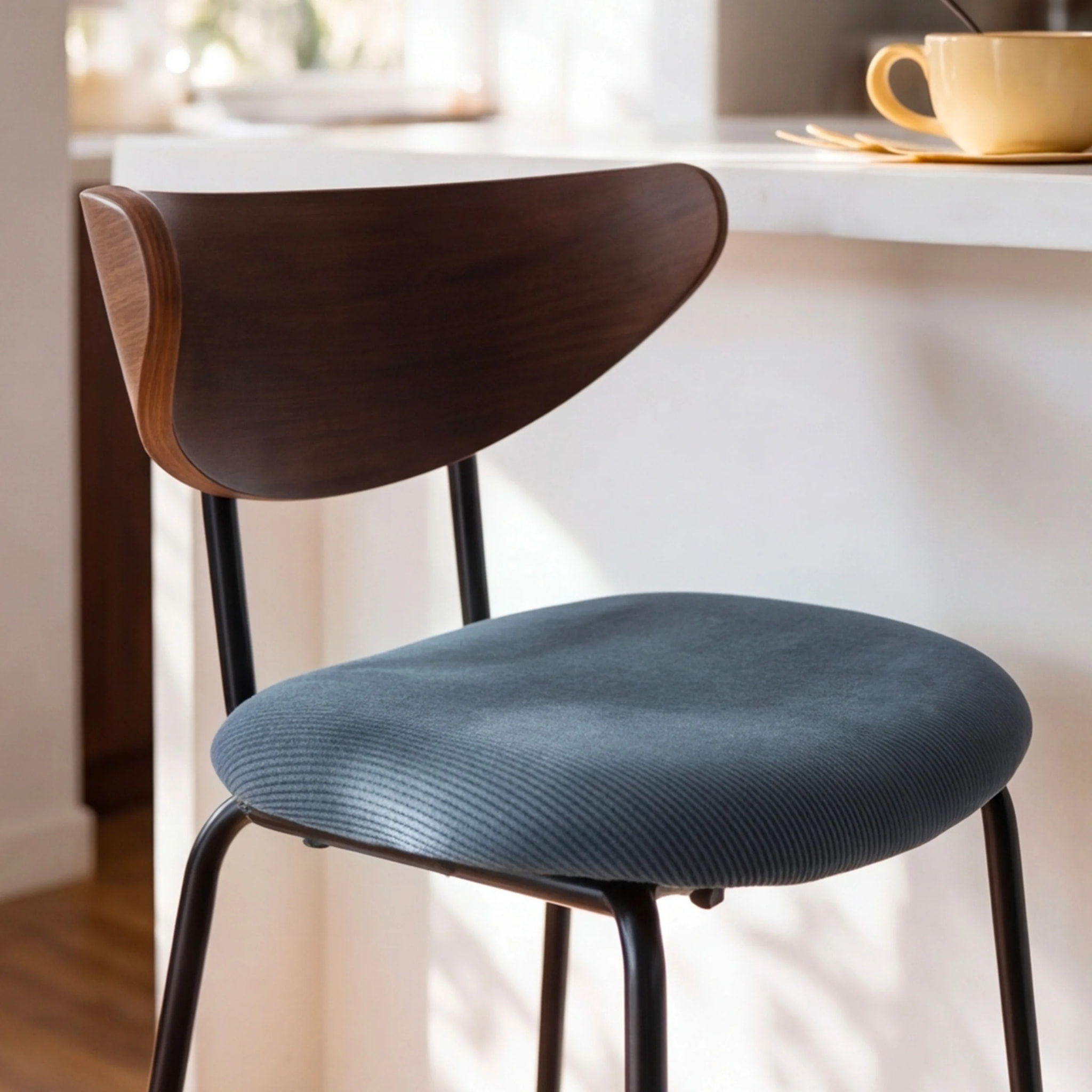 Lot de 2 chaises pour îlot central, velours côtelé bleu marine 64.5 cm - Jade
