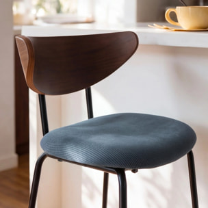 Lot de 2 chaises pour îlot central, velours côtelé bleu marine 64.5 cm - Jade