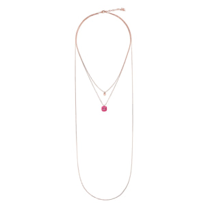 Collana Multifilo Catena Forzatina con Disco e Pendente Smaltato Lilla con Cubic Zirconia Quadrata