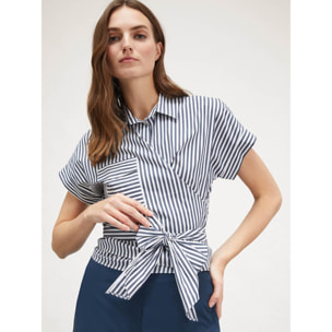 Motivi - Camicia ad incrocio in popeline a righe - Blu