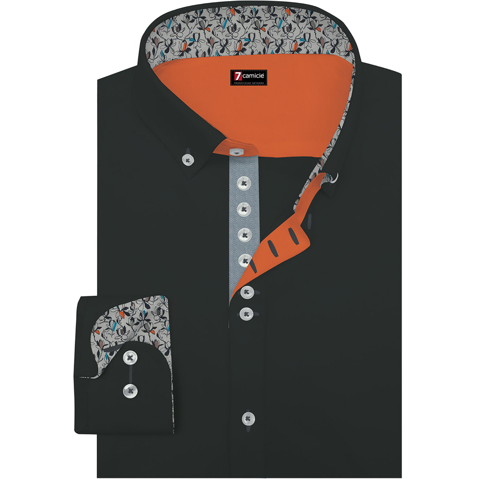 Camicia Uomo 1 Bottoni Button Down Slim Popeline Stretch Unito Nero