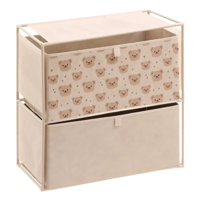 Commode Enfant Tissa 2 Tirroirs Beige Imprimé Ourson 60x30x60 cm