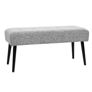 Banc design capitonné en tissu effet laine bouclée gris chiné et métal noir L96 cm GUESTA