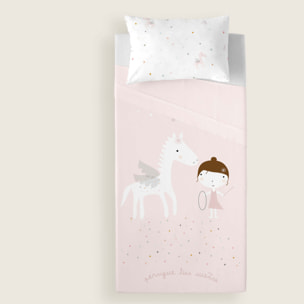 Juego de Sábanas Estampadas - Infantil - Incluye 1 Funda de Almohada - 100% Algodón - Pegaso Mágico