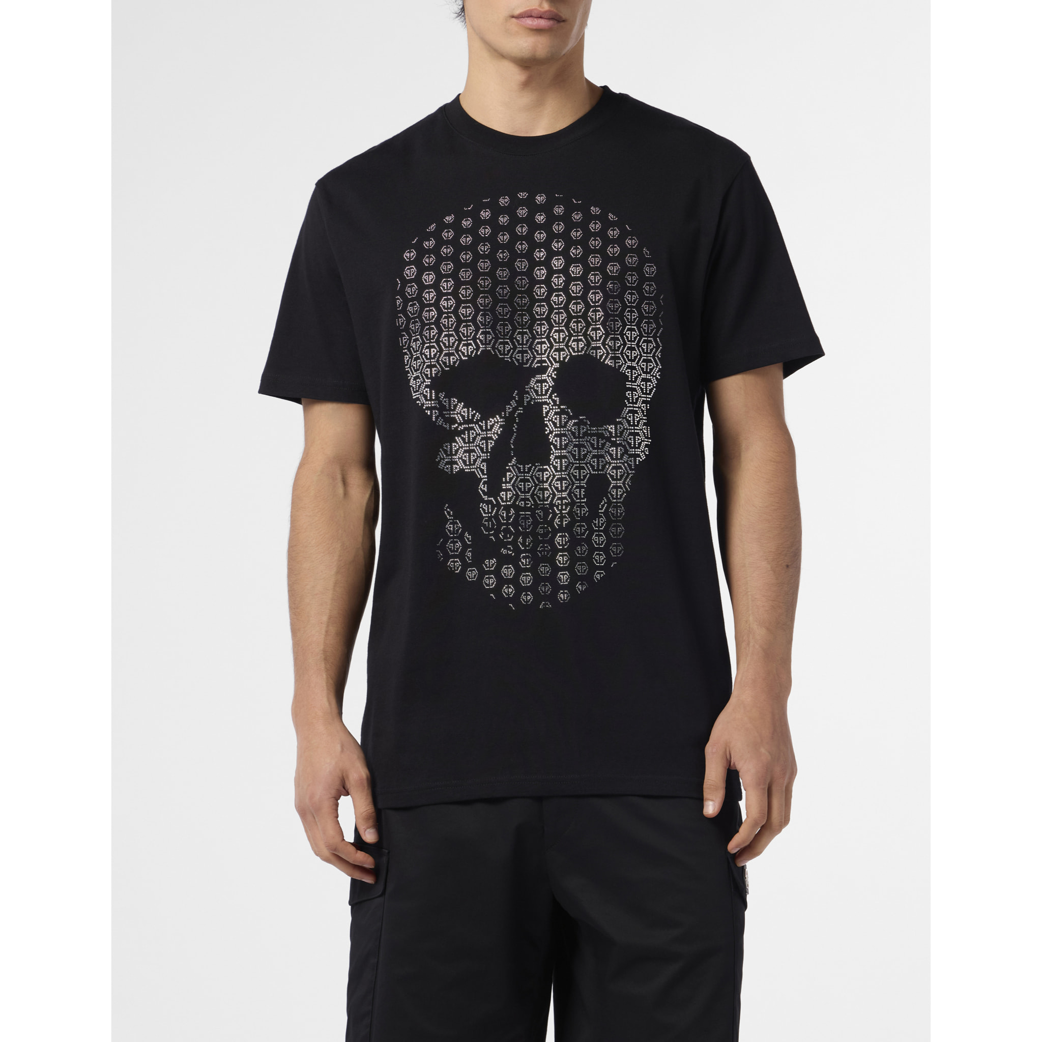 PHILIPP PLEIN Round Neck T-Shirt Skull Strass Skull Strass