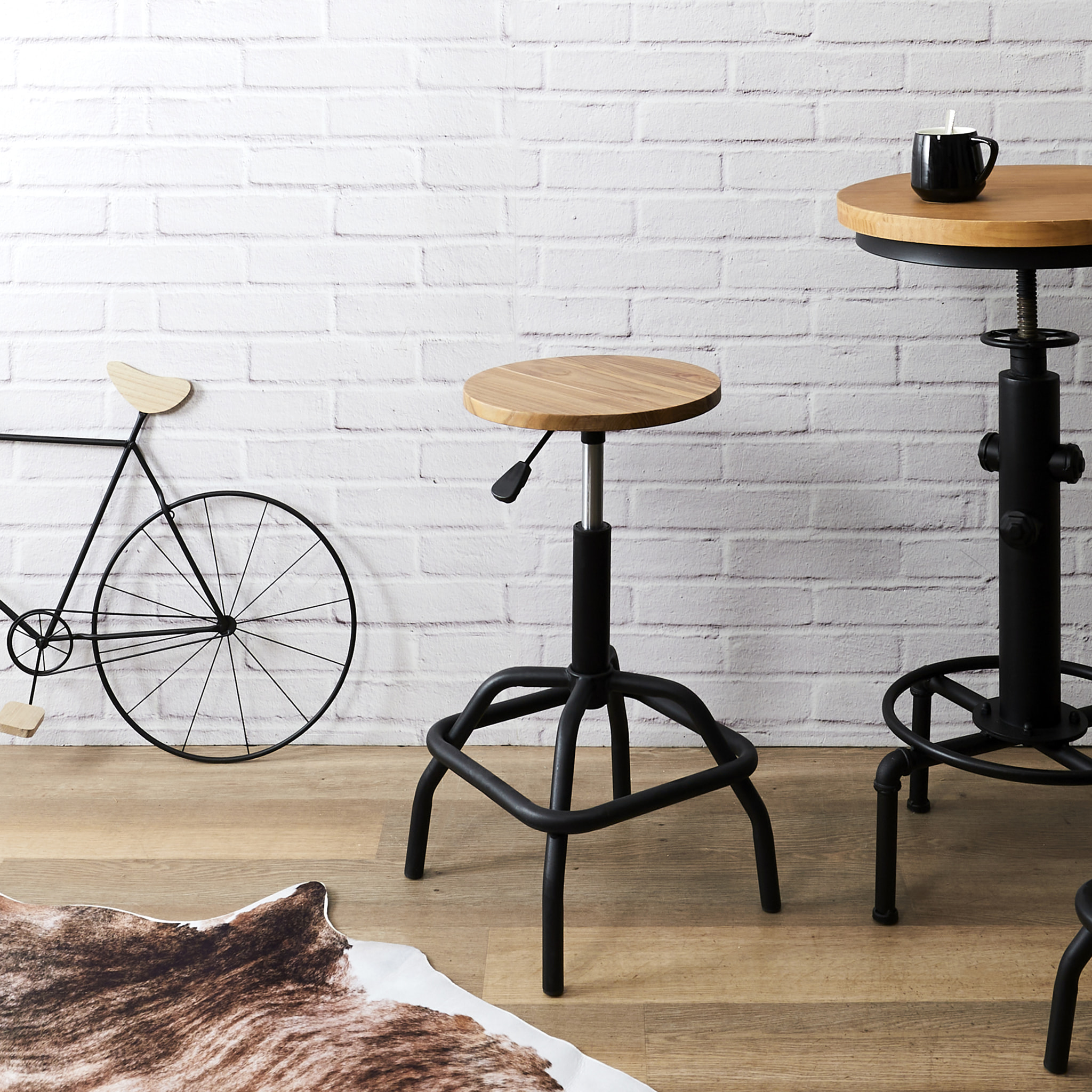 Tabouret De Bar Reglable Bois Brut Ace