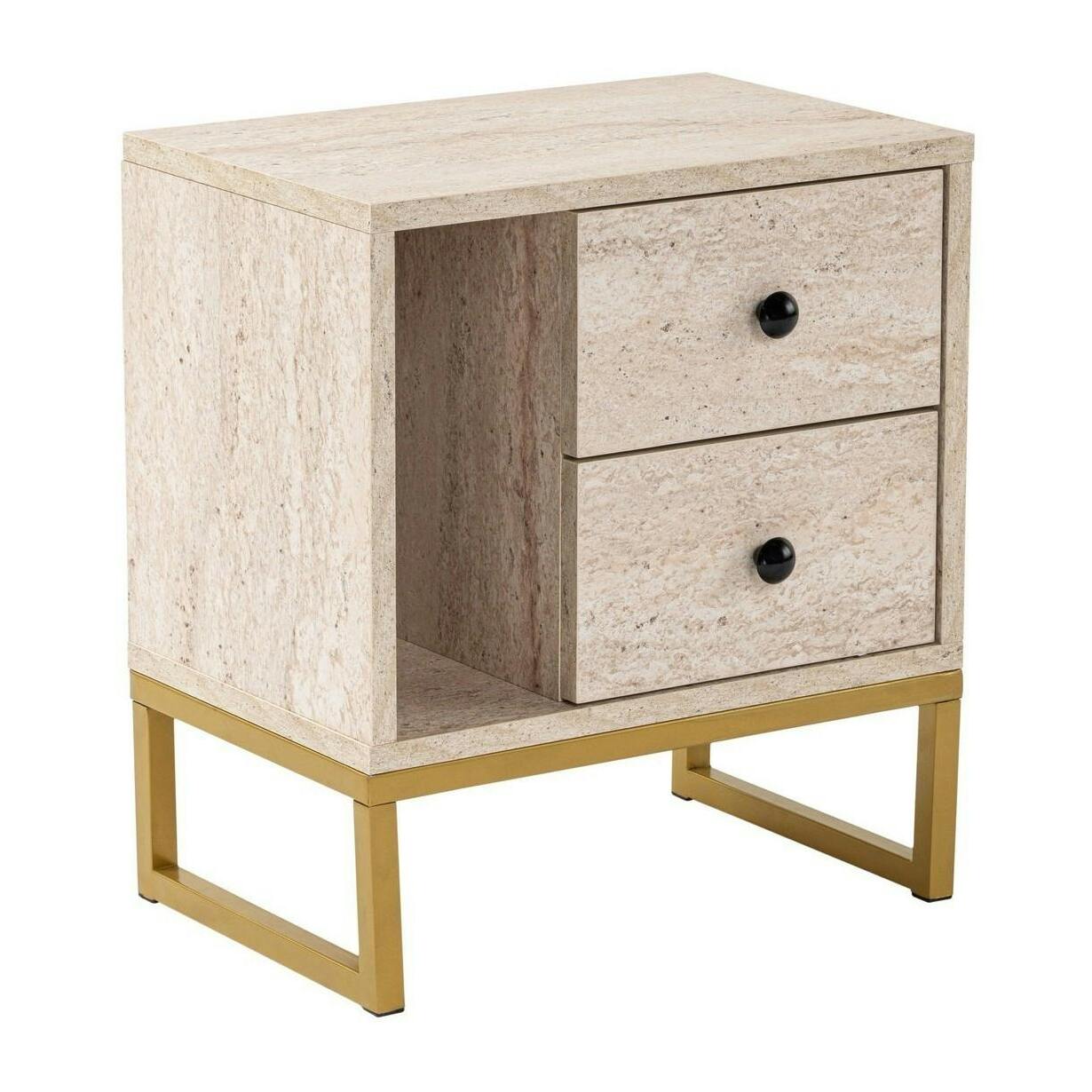 Table de nuit 2 tiroirs, 1 niche - effet travertin JENA