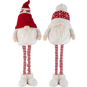 J-Line figurine de Noël Nain - textile - rouge/blanc - large - 2 pcs