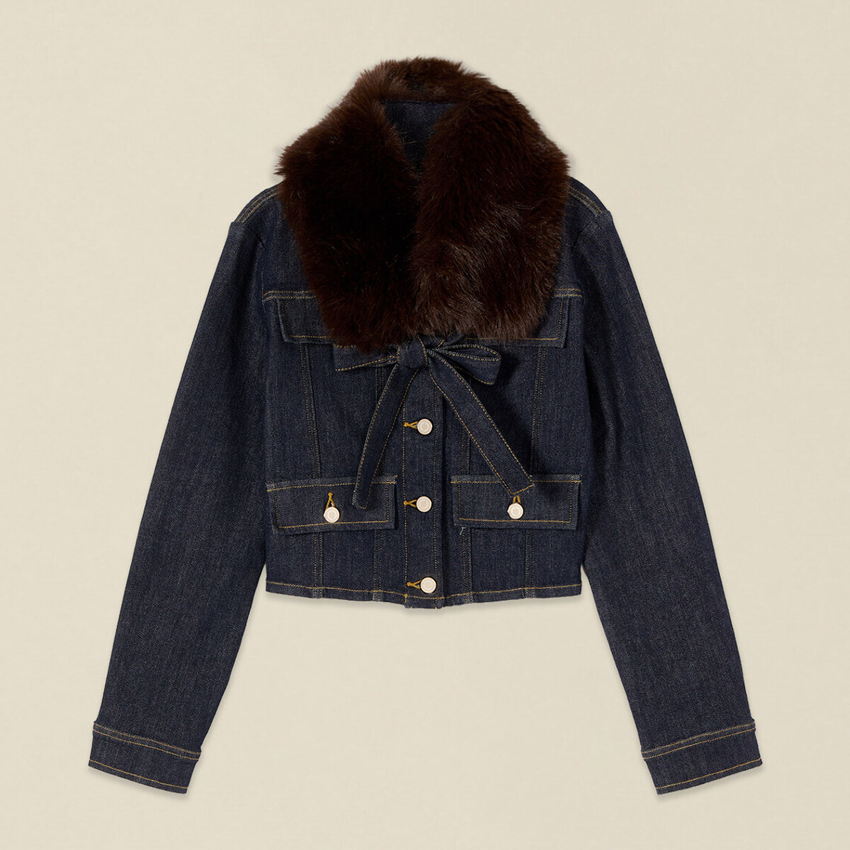 Oltre - Giubbotto in denim con collo peluche - Blu