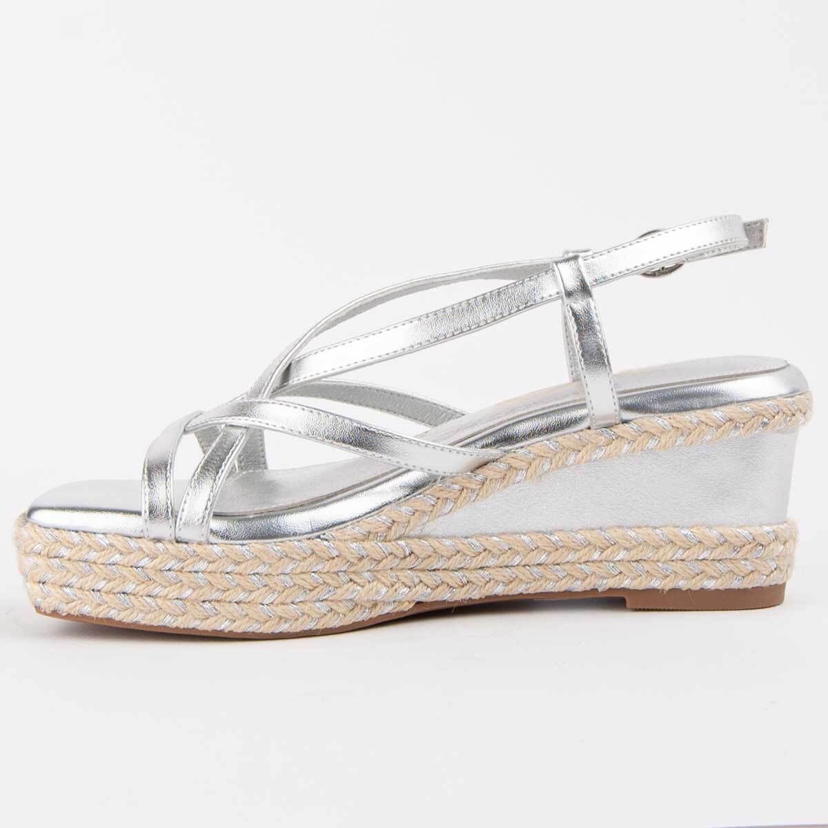 Sandalia De Cuña - Plateado - Altura: 7 Cm