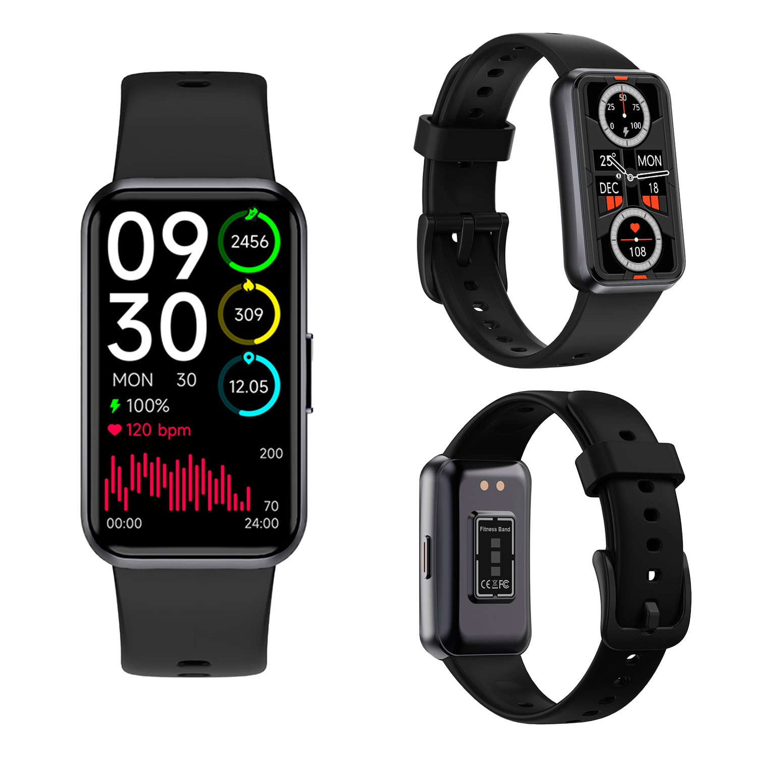 Braccialetto intelligente T54B con monitor della pressione e O2. Vari modelli sportivi, notifiche delle app.