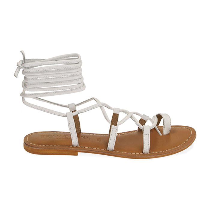 Sandalias lace-up planas blancas de piel