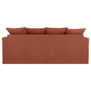 Canapé lin 4 pl SOFIA 197 cm fixe tissu Terracotta 100% déhoussable – Fab France