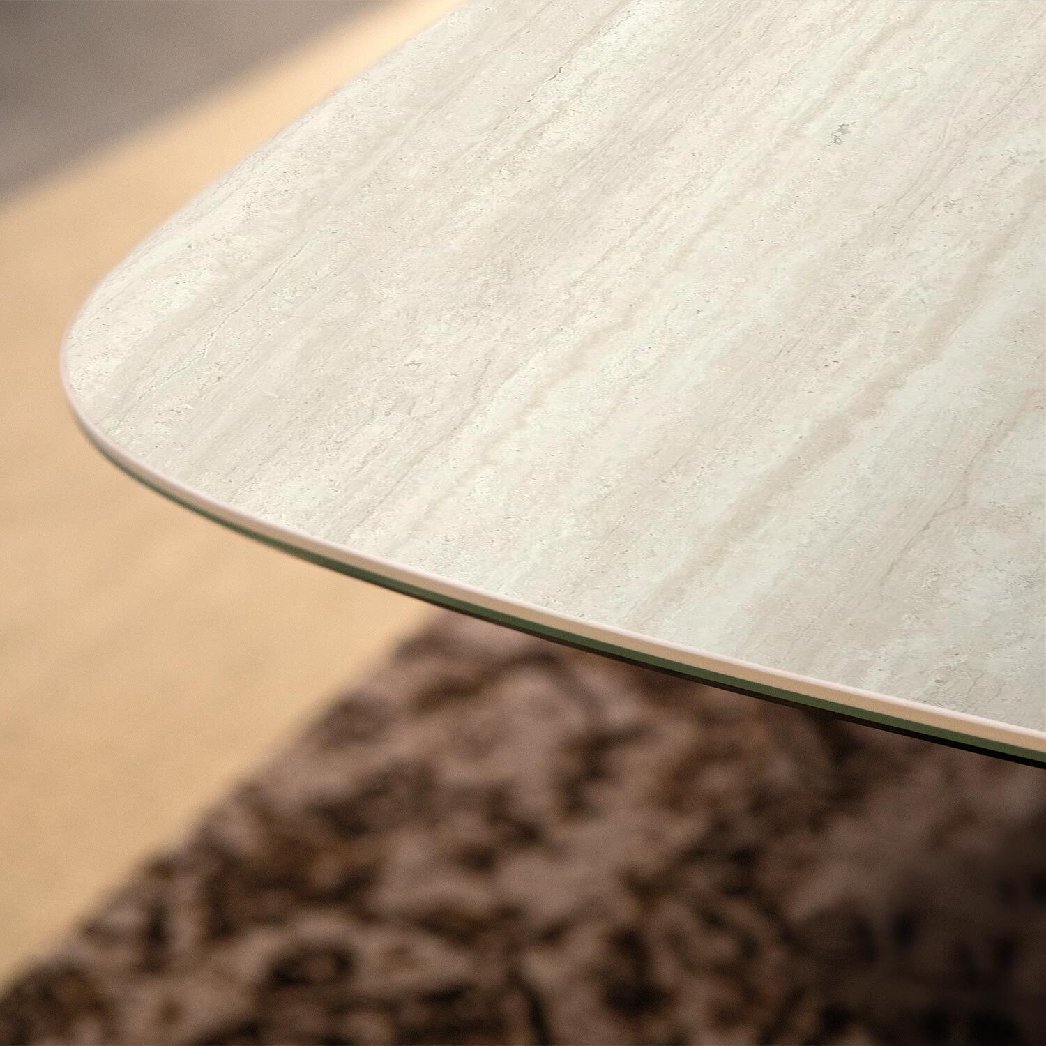 TAVOLO FISSO PRISMA TRAVERTINO - GRIGIO CARBONE, BOTTE BORDO INCLINATO, GRES TRAVERTINO BIANCO